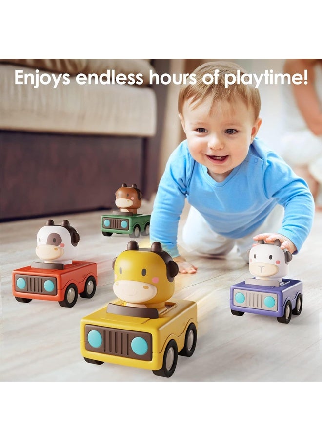 HALAMODO 4-Pack Press and Go Friction Car Toys for Toddlers 1-3 - Animal-Themed Racing Vehicles with Cute Giraffe/Duck Designs, Non-Toxic ABS & Anti-Slip Wheels - Easy Push to Go, No Batteries Needed & Perfect for Early Development - Image 2