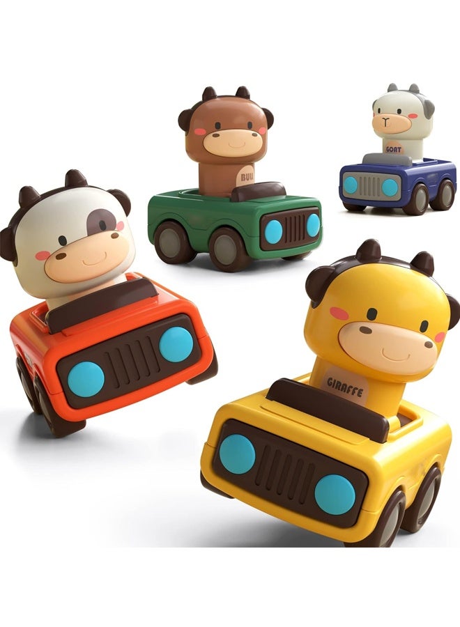 HALAMODO 4-Pack Press and Go Friction Car Toys for Toddlers 1-3 - Animal-Themed Racing Vehicles with Cute Giraffe/Duck Designs, Non-Toxic ABS & Anti-Slip Wheels - Easy Push to Go, No Batteries Needed & Perfect for Early Development - Image 1