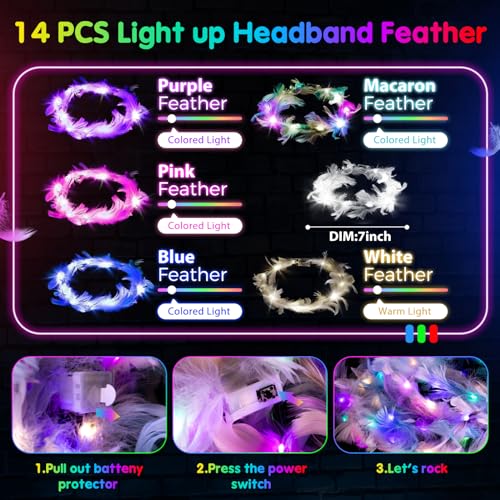 HONLYNE 142 PCS Glow in the Dark Party Supplies 14PCS Foam Glow Sticks 14PCS Light Up Headband14PCS LED Glasses and 100PCS Glow Sticks Braceletsfor Glow Party New Year Wedding Concert Birthday - Image 5