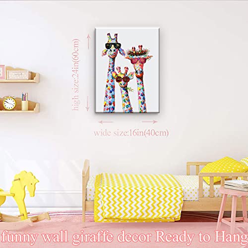 AKOTAC Giraffe Family Canvas Wall Art Animal Poster Prints Picture With Frame for Living Room Bedroom Nursery Office Kids Room Decor Gifts for Boy Girl and Babies(Lovely Giraffe, 24inchx16inch) - Image 2