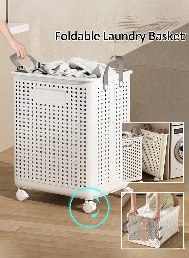 Foldable Laundry Basket, Large Capacity Portable Dirty Laundry Basket with Wheels, Lightweight Foldable Laundry Bin, Space-Saving Laundry Hamper, for Home, Laundry, Travel - Image 1