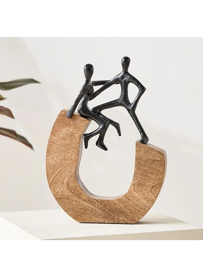 هوم بوكس Odin Aluminium Sculpture Pair with Wooden Base 27 x 22 x 4 cm