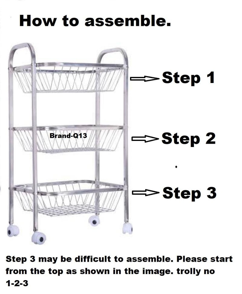 Q13® Stainless Steel Fruit & Vegetable Stand for Kitchen 3 Layer (Tier) Vegetable and Fruit Stand for Kitchen Rack Trolley Basket, Sabji Stand, Storage Shelf Holder - Image 4