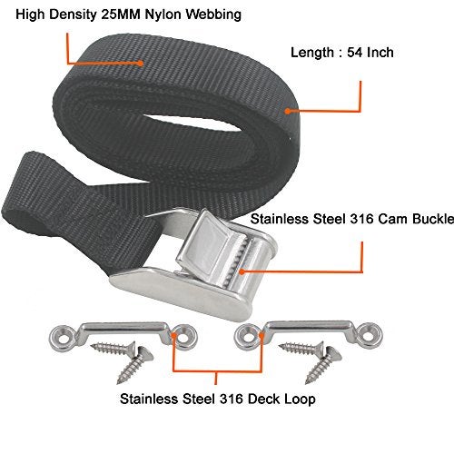 YYST 54" Battery Tie Down Strap Kit Battery Hold Down Strap with Stainless Steel 316 Buckle, Stainless Steel 316 Deck Mounts, 4 SS Screws -1/PK - Image 2