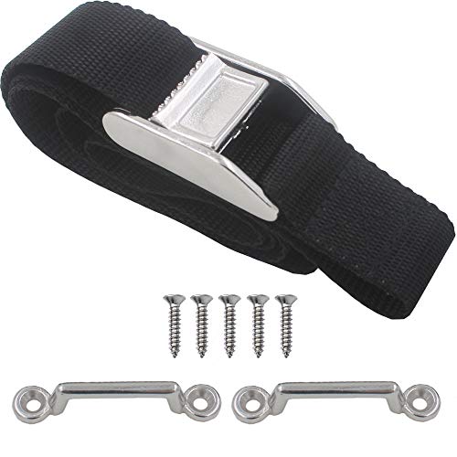 YYST 54" Battery Tie Down Strap Kit Battery Hold Down Strap with Stainless Steel 316 Buckle, Stainless Steel 316 Deck Mounts, 4 SS Screws -1/PK - Image 1