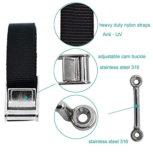 YYST 54" Battery Tie Down Strap Kit Battery Hold Down Strap with Stainless Steel 316 Buckle, Stainless Steel 316 Deck Mounts, 4 SS Screws -1/PK - Image 3