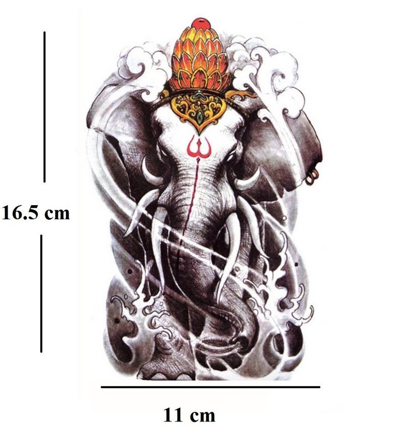 S.A.V.I Temporary Tattoo For Girls Men Women 3D Ganesha Sticker Size 19x12CM - 1PC. - Image 2