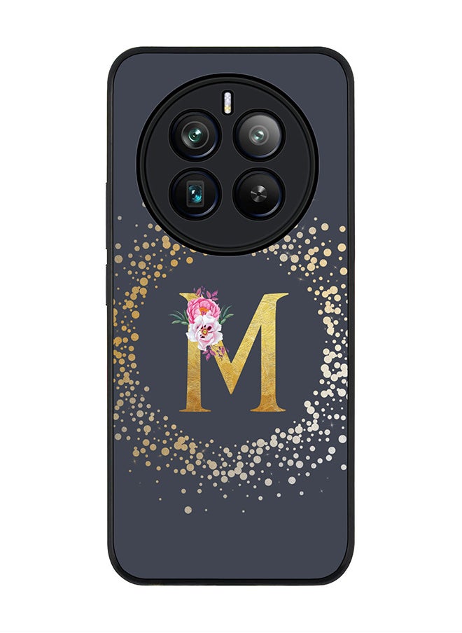 Stylizedd Rugged Black edge case for Realme 12 Pro / Realme 12 Pro Plus 5G, Slim fit Custom Monogram Initial Letter Floral Pattern Alphabet-M (Grey )  - Image 1