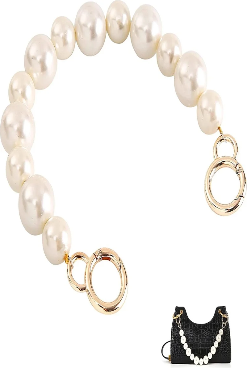 Emtory Home 2 Pieces 40CM Cream Pearl Beaded Bag Hanger (Double Ring Design, Spring Clip)