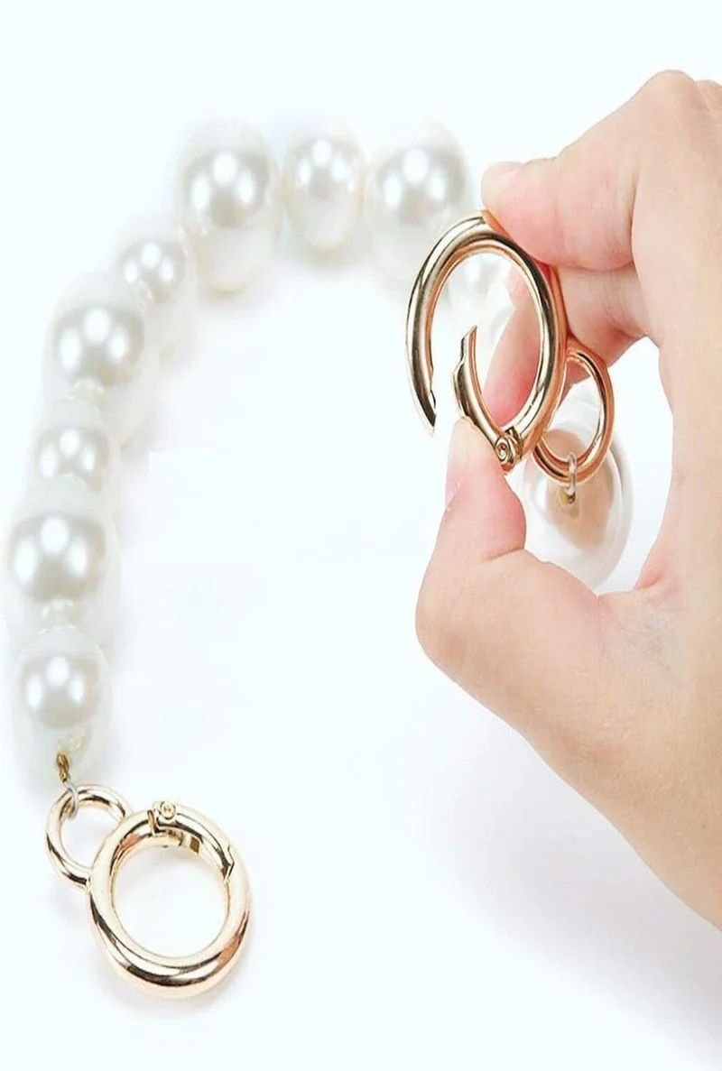 Emtory Home 2 Pieces 40CM Cream Pearl Beaded Bag Hanger (Double Ring Design, Spring Clip)