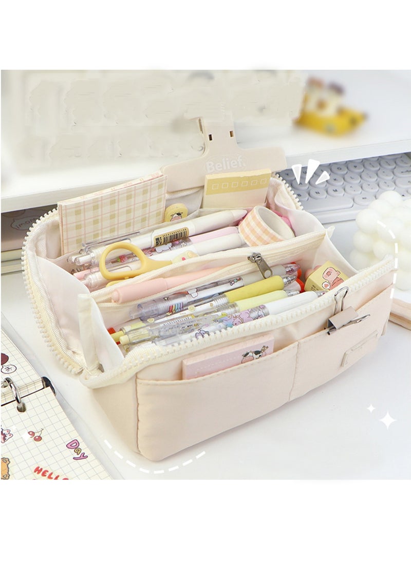 Generic Big Capacity Large Pencil Case School Students Pen Pouch Stationery Bag With 8 Slots White  - Image 2