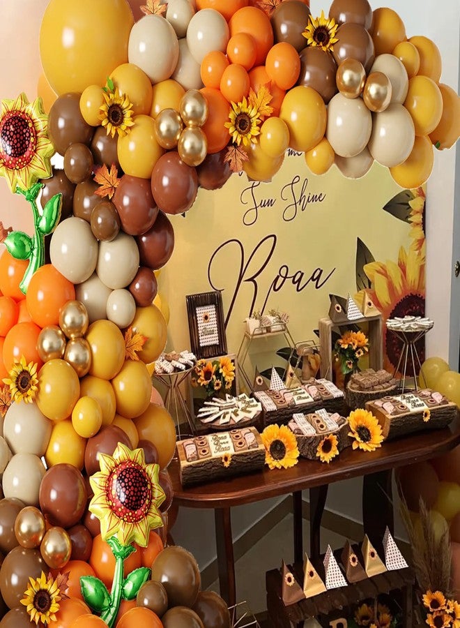GIHOO Fall Sunflower Balloon Garland Arch Kit 154pcs Brown Mustard Yellow Sand White Balloons with Sunflower Balloons for Sunflower Baby Shower Birthday Thanksgiving Party Decorations - Image 5