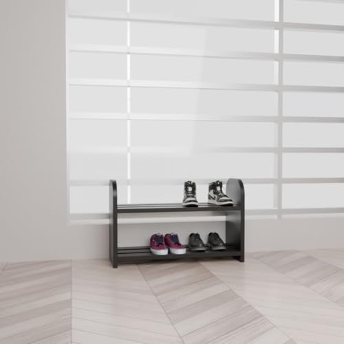 Flux Black Elegance Two-Tier Shoe Rack Storage Solution for Footwear Multipurpose Rack Storage Organiser 2 Tier, Particle Board with a Laminate Finish size (50x20x31.5) cm (Black) [DO IT YOURSELF (DIY)] - Image 2