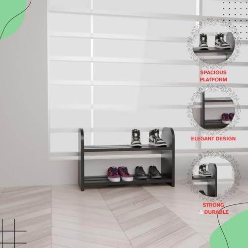Flux Black Elegance Two-Tier Shoe Rack Storage Solution for Footwear Multipurpose Rack Storage Organiser 2 Tier, Particle Board with a Laminate Finish size (50x20x31.5) cm (Black) [DO IT YOURSELF (DIY)] - Image 4