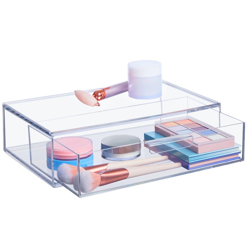 STORi Audrey Stackable Clear Bin Plastic Organizer Drawer | Organize Eyeshadow Palettes, Cosmetics, and Beauty Supplies on a Vanity | Made in USA - Image 1