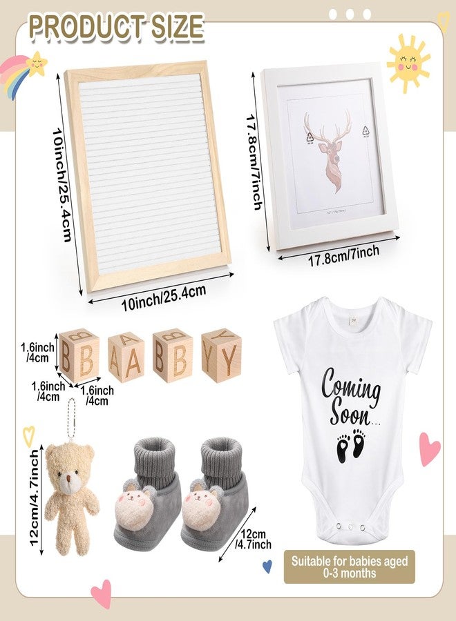 Canlierr 9 Pcs Pregnancy Announcement Set Pregnancy Reveal Ideas Felt Letter Board Baby Bodysuit Baby Booties Photo Frame Bear Plush Baby Wood Blocks for Coming Soon Baby Announcement (White,Bright) - Image 2