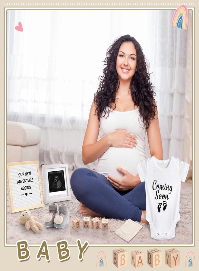 Canlierr 9 Pcs Pregnancy Announcement Set Pregnancy Reveal Ideas Felt Letter Board Baby Bodysuit Baby Booties Photo Frame Bear Plush Baby Wood Blocks for Coming Soon Baby Announcement (White,Bright) - Image 5