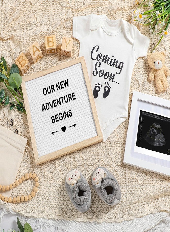 Canlierr 9 Pcs Pregnancy Announcement Set Pregnancy Reveal Ideas Felt Letter Board Baby Bodysuit Baby Booties Photo Frame Bear Plush Baby Wood Blocks for Coming Soon Baby Announcement (White,Bright) - Image 1
