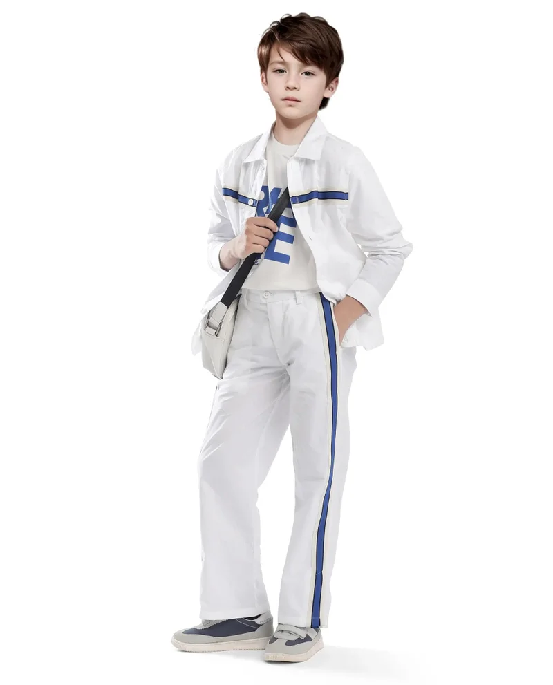 Rare Ones Rare Ones Kids Taper-S White Cotton Full Sleeve Button Closure Solid Terron Fit Shacket
