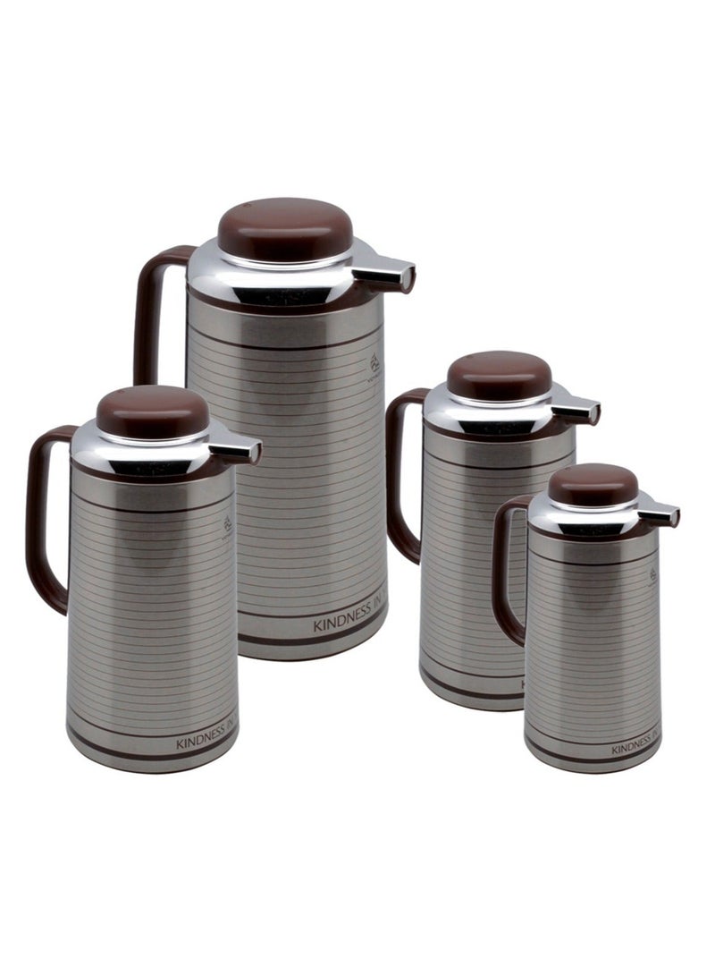 BASURRAH 4-piece stainless steel striped thermos set, 1 - 1.3 - 1.6 - 1.9 liters