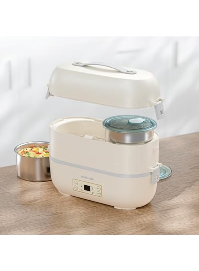 GreenLion Electric Lunch Box Food Warmer, 2L, 4 Stainless Steel Containers, 300W PTC Heating, Digital Display, White - Image 2