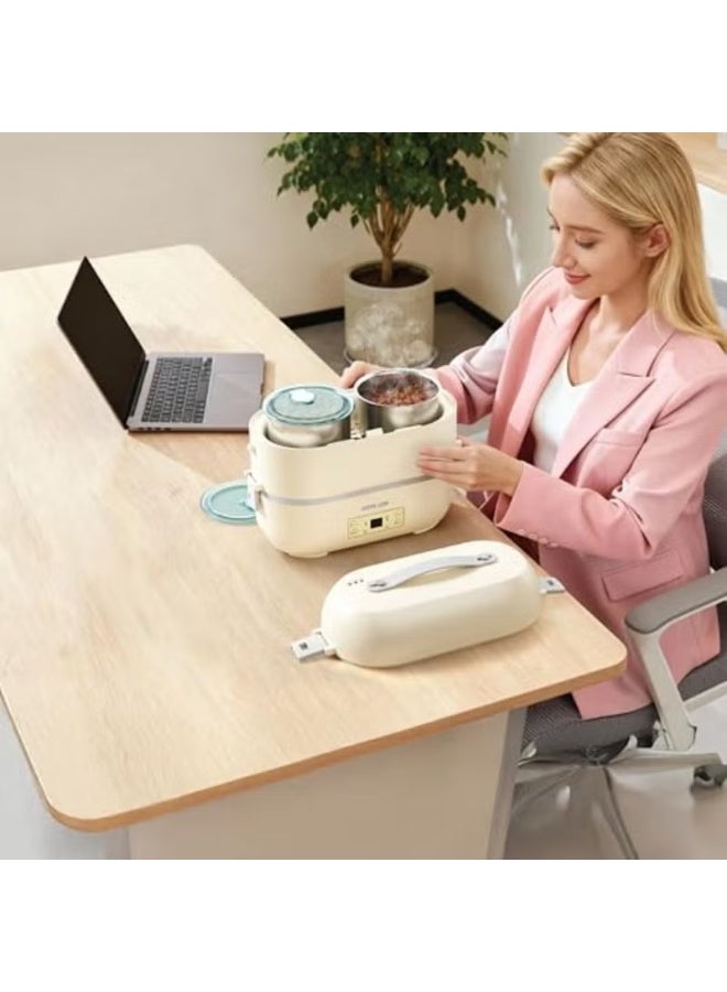 GreenLion Electric Lunch Box Food Warmer, 2L, 4 Stainless Steel Containers, 300W PTC Heating, Digital Display, White - Image 4