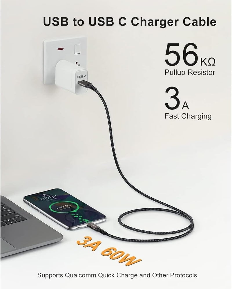 Type C Cable 3M,USB A to USB C Nylon Braided Cable,USB 3.1/3.2 10Gbps Data Transfer and 60W 3A Fast Charging,for Samsung Galaxy S24,M13,Pixel 8,Redmi Note,iPad,MacBook Pro,Nintendo Switch,Huawei - Image 3