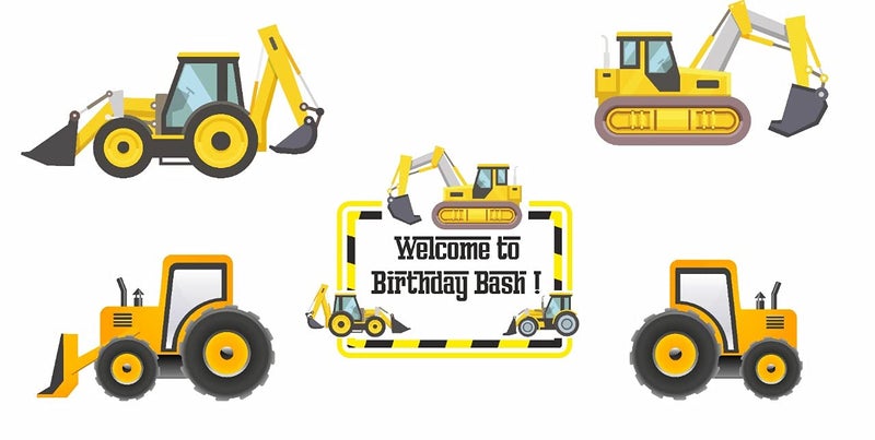 Untumble Construction Theme Birthday decoration party supplies combo pack JCB Theme Birthday kit with Banner Paper fans Danglers Posters Cake topper Hat and Balloons (Pack of 56, Yellow & Black) - Image 5