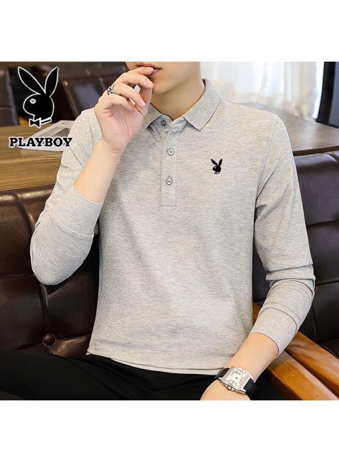 Playboy Men's Long-sleeve T-shirt, Spring And Autumn Polo Shirt With Collar, Business Casual Top For Young And Middle-aged Men, Navy Blue, 2XL - Image 3