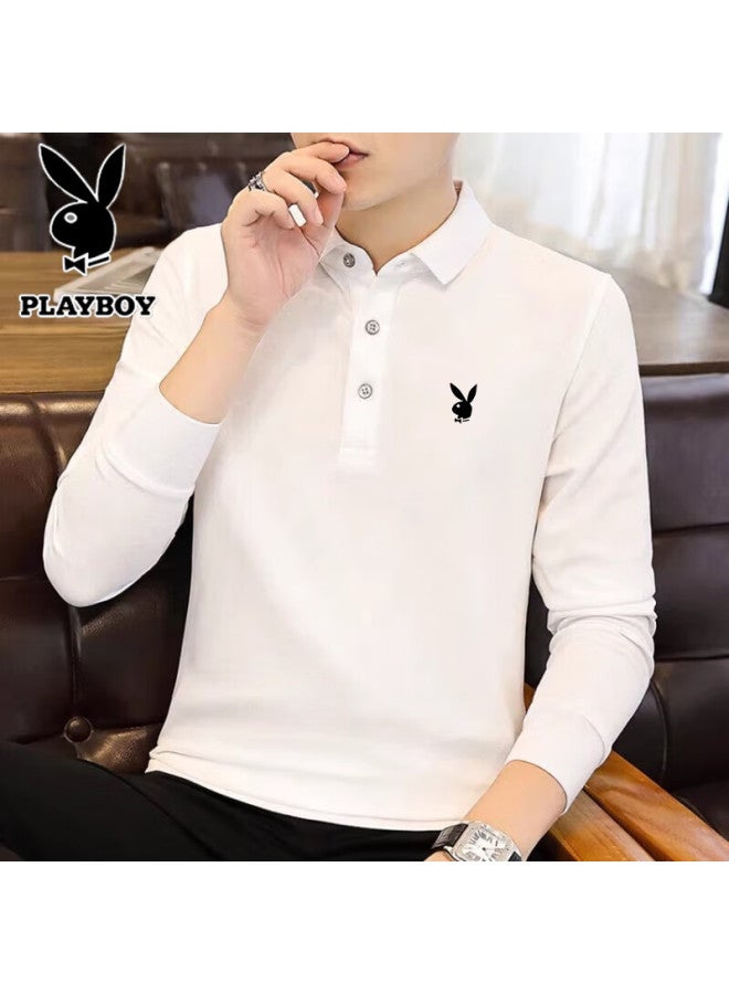 Playboy Men's Long-sleeve T-shirt, Spring And Autumn Polo Shirt With Collar, Business Casual Top For Young And Middle-aged Men, Navy Blue, 2XL - Image 2