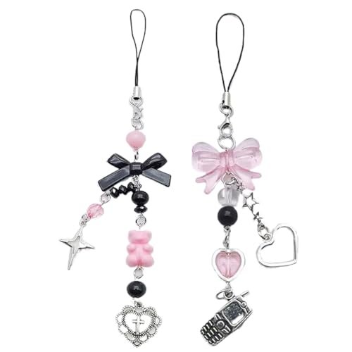cioatu 1-4PCS Cute Phone Charms Aesthetic Y2K Cell Phone Charms Strap Strawberry Butterfly Star PhoneCharm Y2K Accessories for Bag Keychain Airpods Camera Pendants Decor (2 Bows) - Image 1