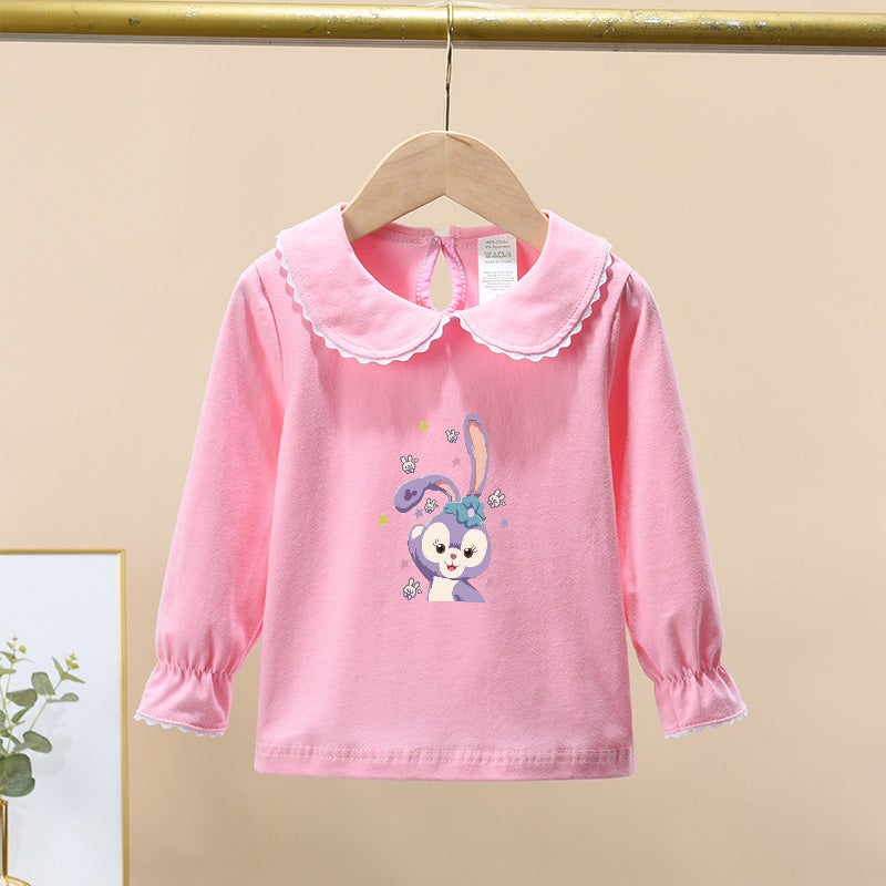 Girls' Long-Sleeved T-Shirt 2022 Autumn New Children'S Wear Top Girl'S Stylish Long-Sleeved Baby Lapel Base Shirt - Image 2