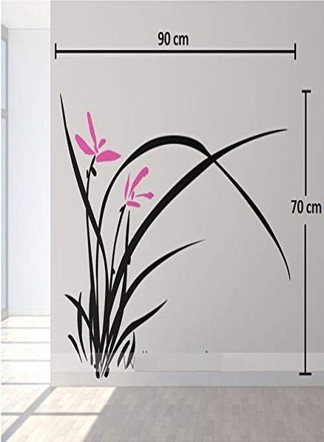 Asmi Collections PVC Wall Stickers Beautiful Black Grass and Pink Flowers - Image 2