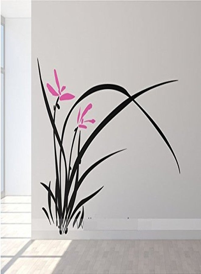 Asmi Collections PVC Wall Stickers Beautiful Black Grass and Pink Flowers - Image 1