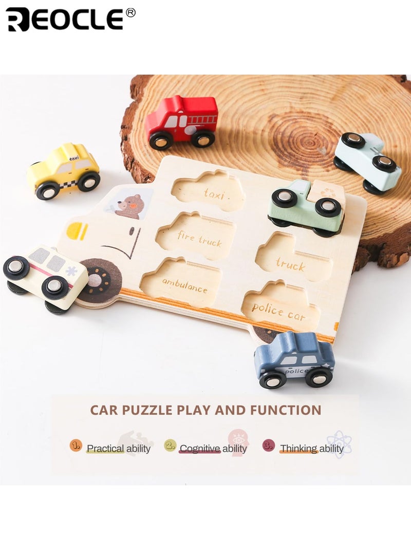ريوكل مجموعة مطابقة سيارات خشبية للأطفال بتصميم سيارات وشاحنات المدينة، لعبة تعليمية للأطفال الصغار مع ميزة المطابقة لتطوير القدرات الإدراكية - Image 3