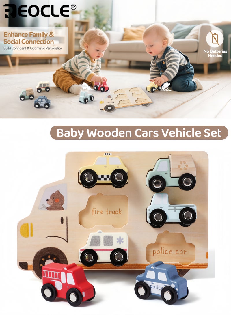 ريوكل مجموعة مطابقة سيارات خشبية للأطفال بتصميم سيارات وشاحنات المدينة، لعبة تعليمية للأطفال الصغار مع ميزة المطابقة لتطوير القدرات الإدراكية - Image 1