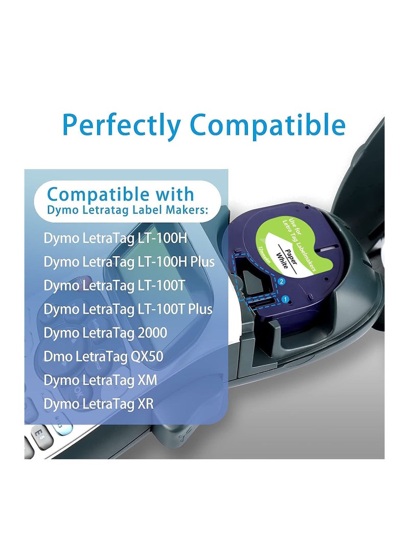 Y&D Compatible Label Tape Replacement for Dymo LetraTag White Paper 12mm x 4m Refills 91200 S0721510 Labelling Black on LT-100H LT-100T QX50 XR XM 2000, 3-Pack - Image 5