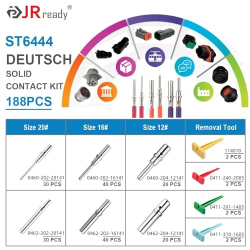 JRready 188PCS Deutsch Connector Pin Socket Kit BarrelStyle Solid Terminals Size 121620 1222 AWG with Pin Removal Tool for DTDTMDTPDTHDHD Series - Image 3