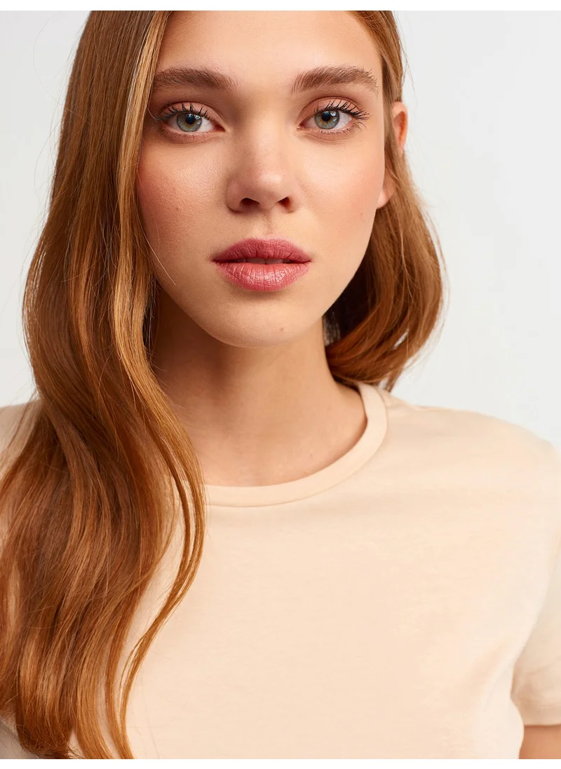 Dilvin 3471 Crew Neck Basic T-Shirt-Beige