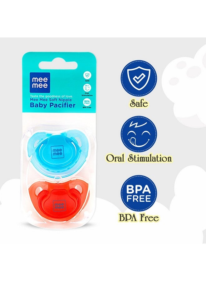 مي مي مصاصة للأطفال بحلمة من السيليكون الناعم وخفيفة الوزن للغاية | خالية من مادة BPA | محفزة للفم | عضاضة | عبوة من قطعتين | للأطفال من عمر 0 إلى 6 أشهر فما فوق (أزرق/أحمر) - Image 2