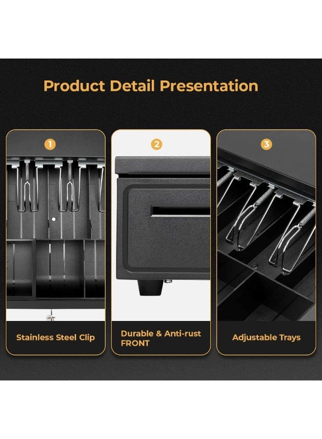 والالا درج تسجيل نقدي أسود، درج نقدي بعرض 16 بوصة مع درج عملات قابل للإزالة، 5 أوراق نقدية/5 درج عملات معدنية، واجهة RJ11 متوافقة مع Epson POS Square، درج تسجيل نقدي - Image 3