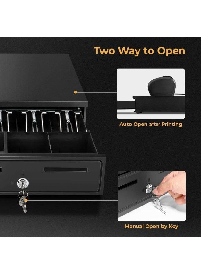 والالا درج تسجيل نقدي أسود، درج نقدي بعرض 16 بوصة مع درج عملات قابل للإزالة، 5 أوراق نقدية/5 درج عملات معدنية، واجهة RJ11 متوافقة مع Epson POS Square، درج تسجيل نقدي - Image 5