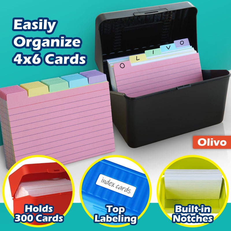 Olivo 4x6 Index Card Holder Box with 100 Cards Dividers Tabs 4"x 6", Blue - Image 3
