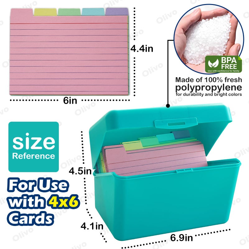 Olivo 4x6 Index Card Holder Box with 100 Cards Dividers Tabs 4"x 6", Blue - Image 4