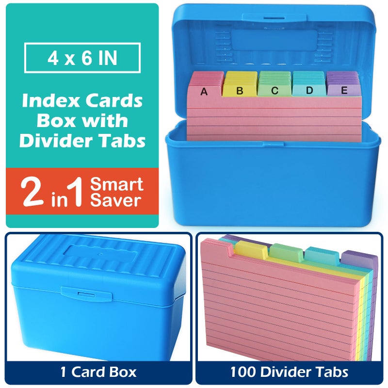 Olivo 4x6 Index Card Holder Box with 100 Cards Dividers Tabs 4"x 6", Blue - Image 2