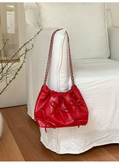 Spring Bow Chain Bag Women's Small Fresh Shoulder Bag Female Niche Soft Leather Pleated Bucket Bag