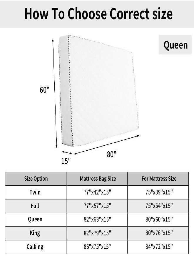 Easy-Going - Easy-Going Queen Mattress Bags for Moving and Storage, Reusable Waterproof Mattress Cover with 8 Strong Handles and Zipper 82"X63"X15" - Image 1