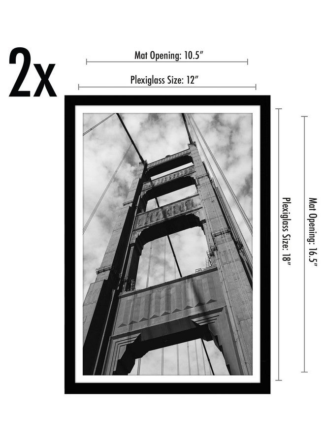 Americanflat 12x18 Poster Frame with Polished Plexiglass - Set of 2 - Use as 11x17 Frame with Mat or 12x18 Frame Without Mat - Galleria Collection - Photo Frames for Wall Display - Black - Image 1