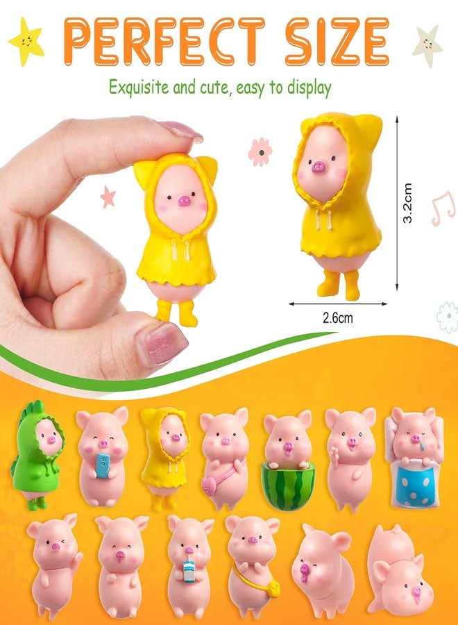 Civaner 13 Pieces Miniature Figurines Pig Cake Toppers Mini Resin Pig Figurines Toys Cute Pink Piggy Garden Miniature Crafts for Birthday Party Decoration, Baby Shower Piggie Theme Party Supplies - Image 4