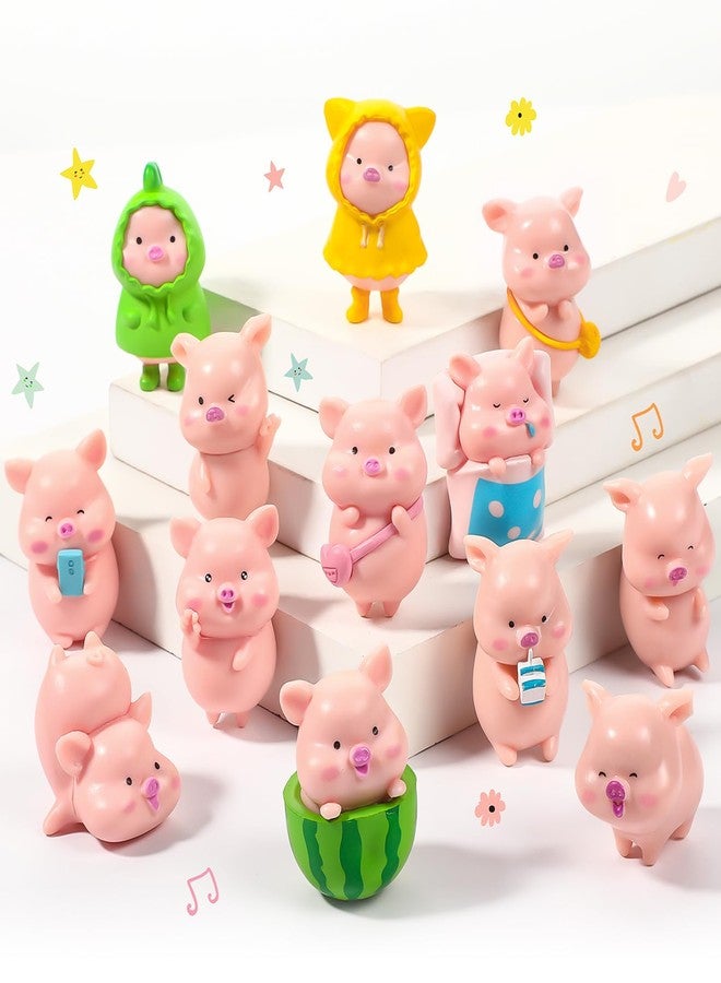 Civaner 13 Pieces Miniature Figurines Pig Cake Toppers Mini Resin Pig Figurines Toys Cute Pink Piggy Garden Miniature Crafts for Birthday Party Decoration, Baby Shower Piggie Theme Party Supplies - Image 1